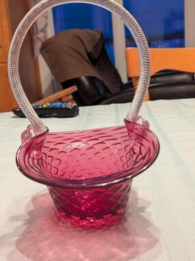 Vintage cranberry glass basket